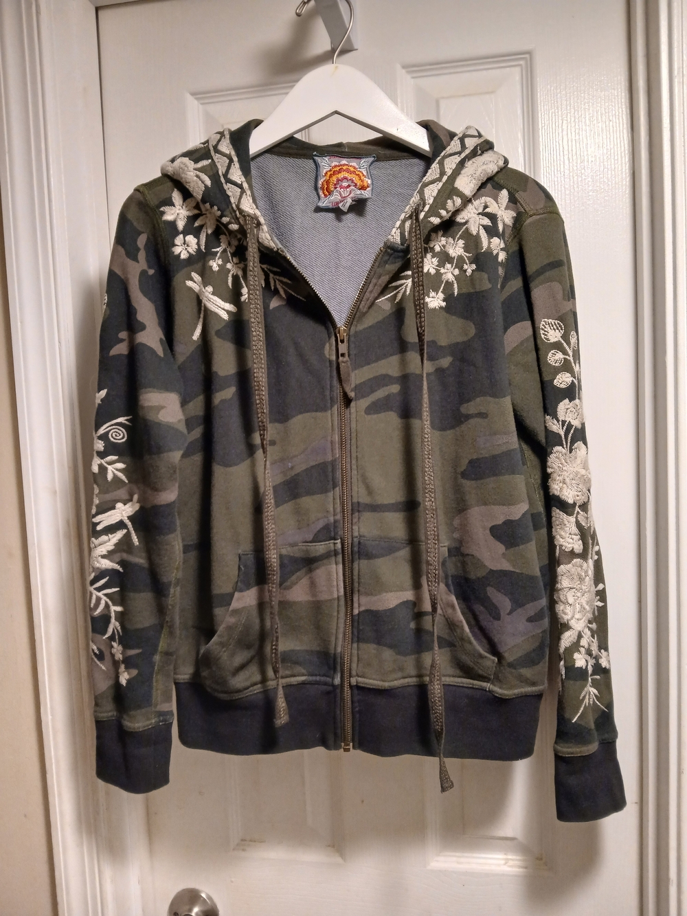 Johnny Was Camo Hoodie Jacket Sweatshirt Embroidered Sz.XS